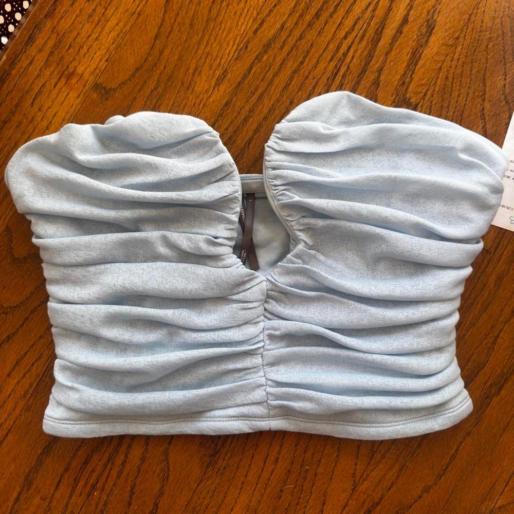 By Anthropologie light blue strapless sculpted strapless crop L NWT